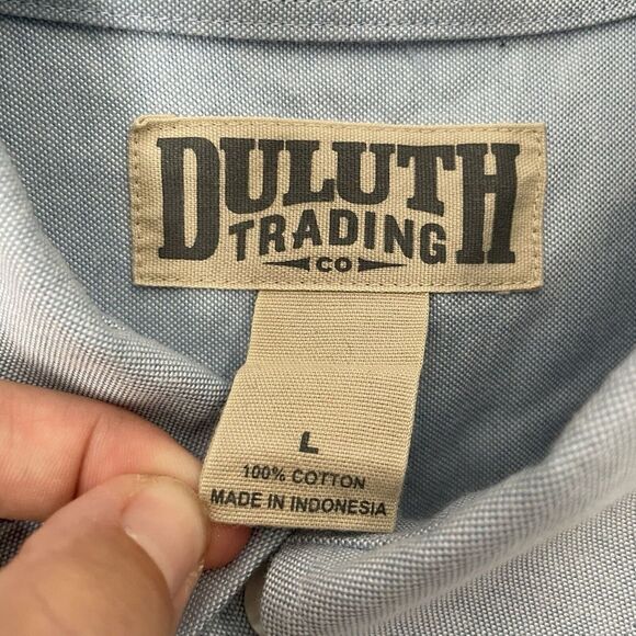Duluth Trading Shirt Mens Large Casual Chambray Work Blue Pencil Pocket - Picture 4 of 10
